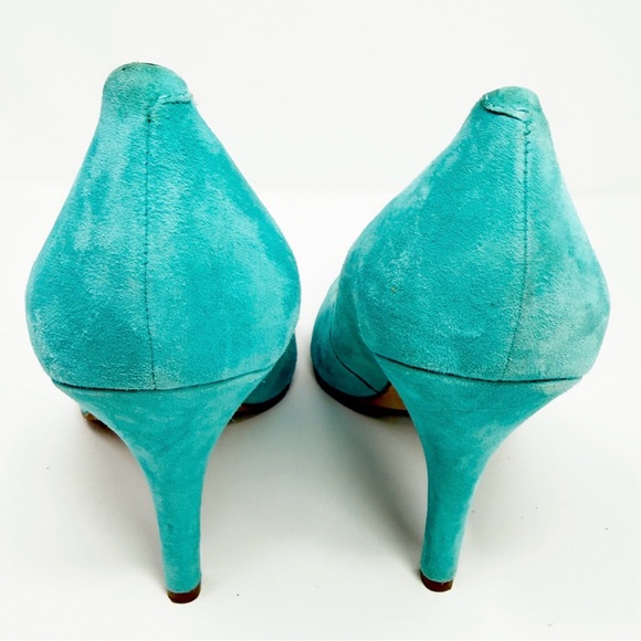 Jessica Simpson Avenx Blue Bell Aqua Suede Pointed Toe Pumps Women's Size 10W - Picture 13 of 16
